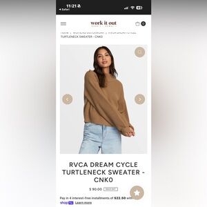 RVCA brown DREAM CYCLE TURTLENECK SWEATER size small